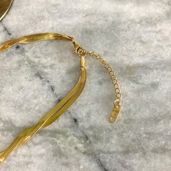 18K Gold Woven Herringbone Snake Chain Necklace - Picture 6 of 6